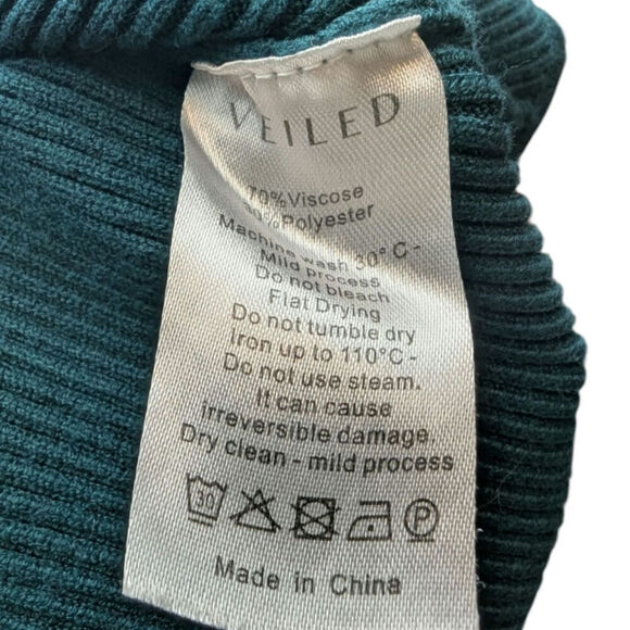 Veiled Modest Long Sleeve Bodysuit Turquoise Ribbed Size Small - Picture 5 of 6